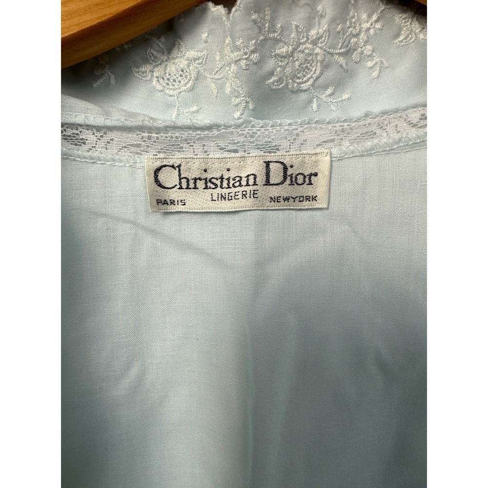 Vtg Christian Dior Lingerie Set Nightgown Robe 70s 80s Blue Romantic Cottagecore - Picture 6 of 11